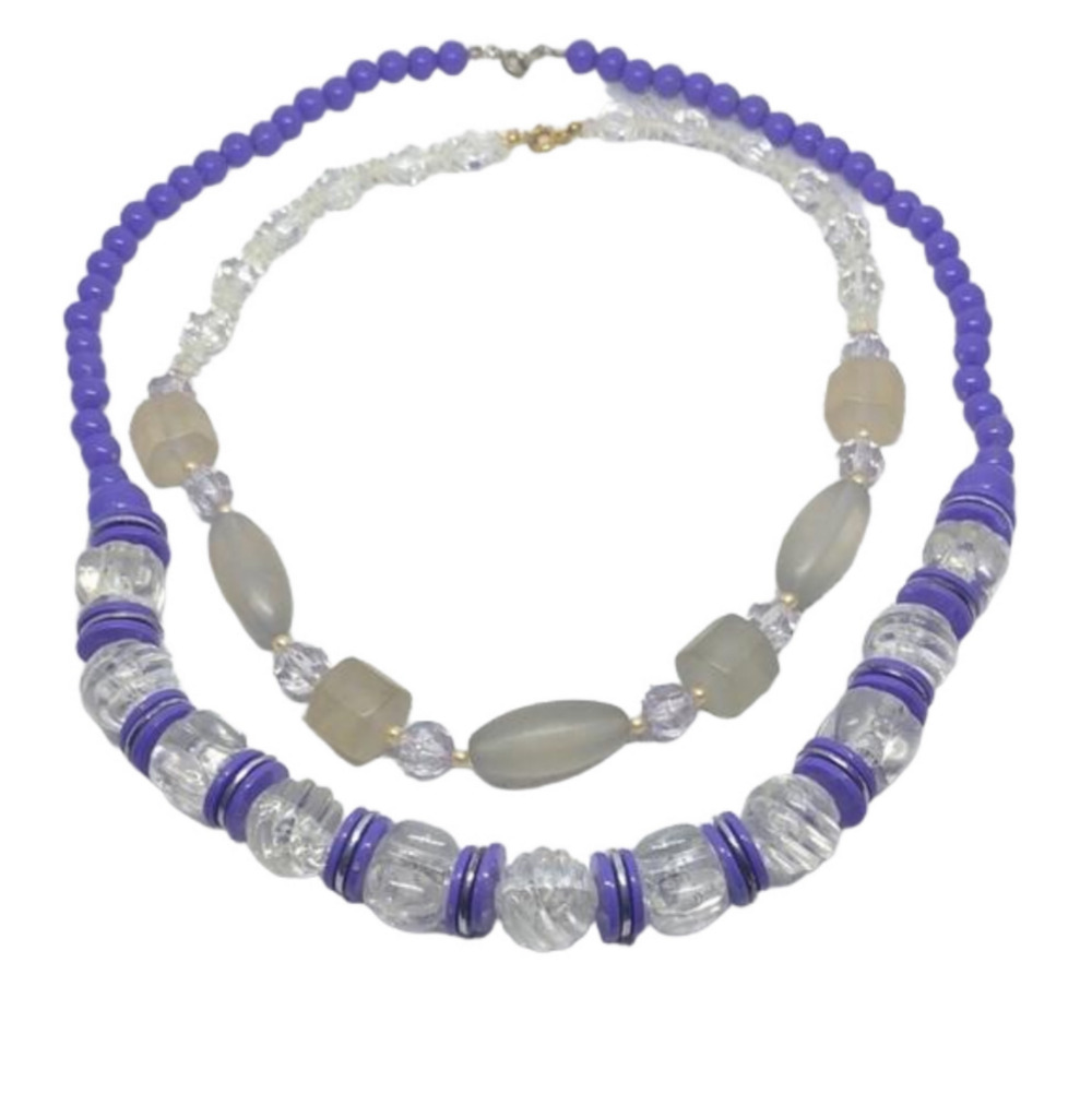 Vintage bundle lot 2 lucite clear/frosty necklaces retro glam statement look